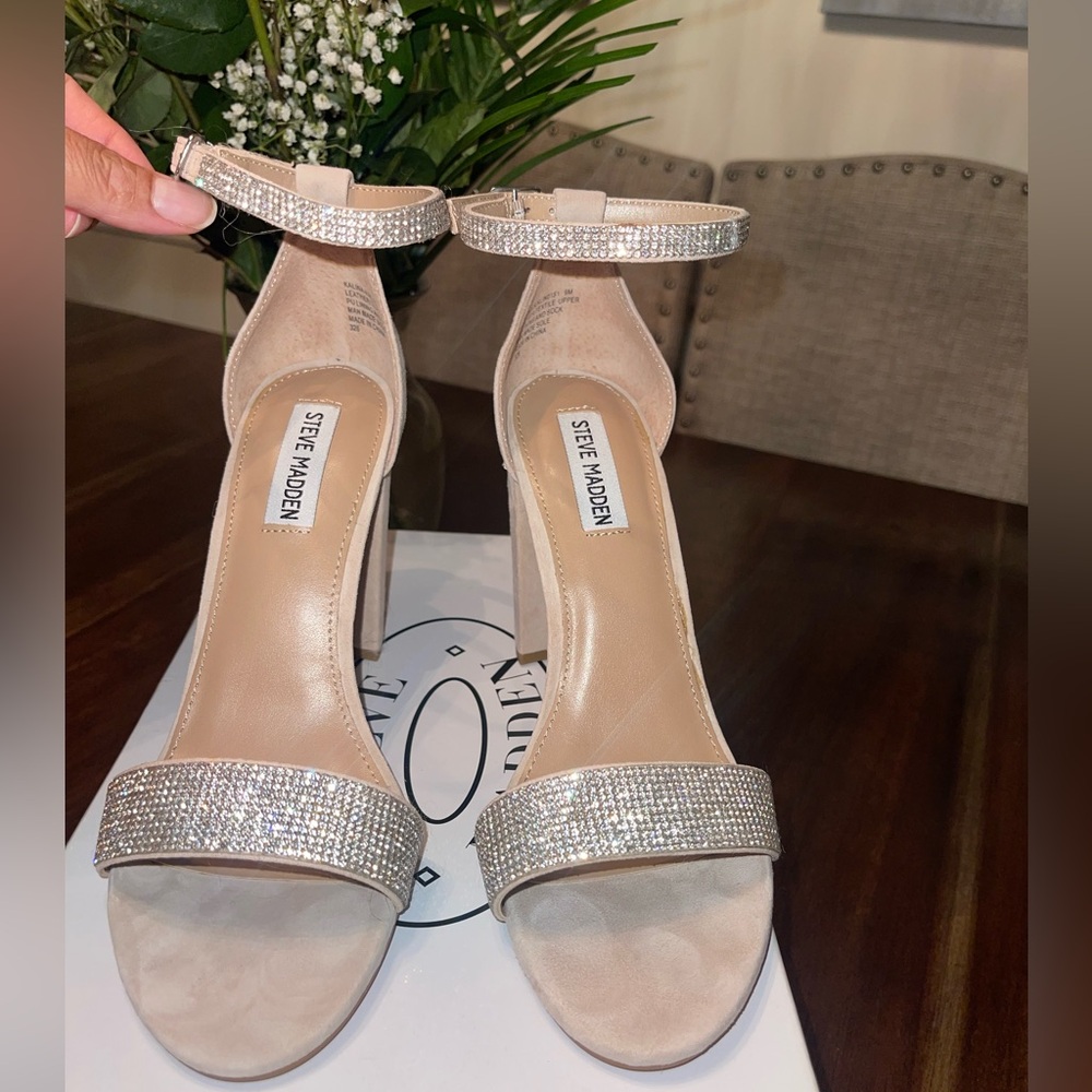 Steve Madden Beige Heels with Rhinestone Straps
